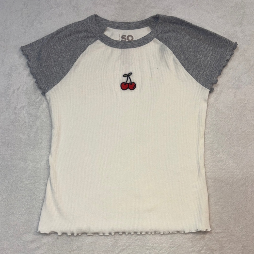 SO Kids Gray and White Tee with Cherry Accent